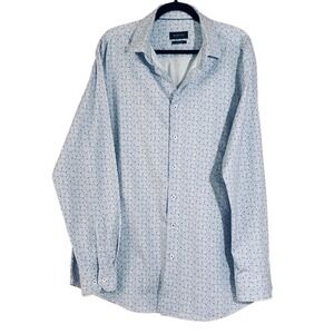 Bugatchi Mens‎ Shirt Medium Blue Floral OoohCotton Tech 8 Way Stretch Preppy